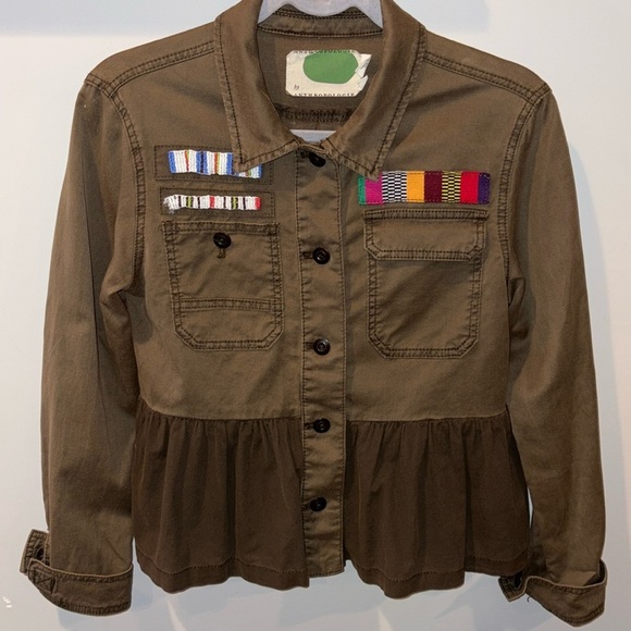 Anthropologie Military Peplem Embroidered/Beaded Jacket Size XSmall Olive Green - Picture 6 of 14